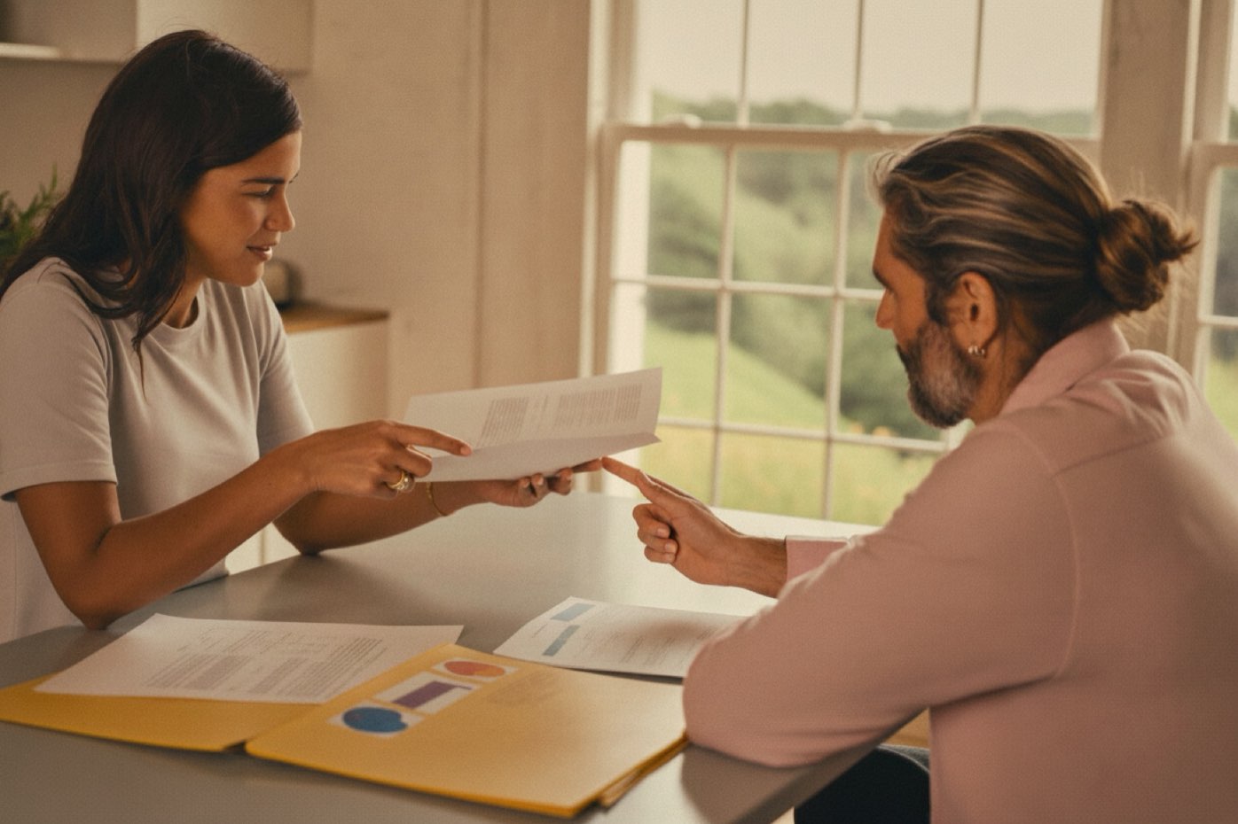 A homeowner and an advisor working through the numbers at a kitchen table